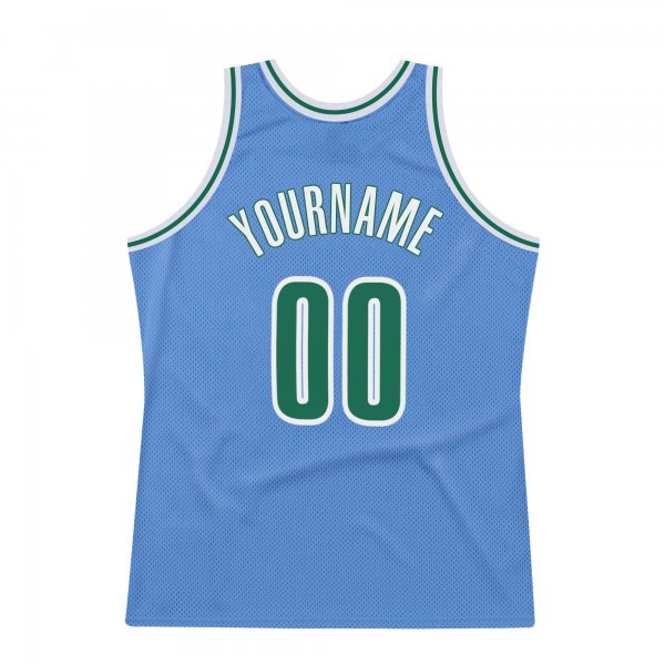 Men's Custom Light Blue Kelly Green-White Authentic Throwback Basketball Jersey