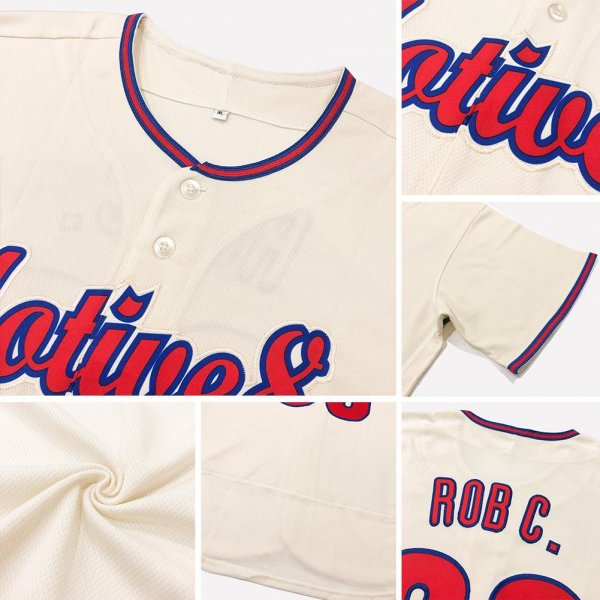 Men's Custom Cream Red-Navy Authentic Baseball Jersey