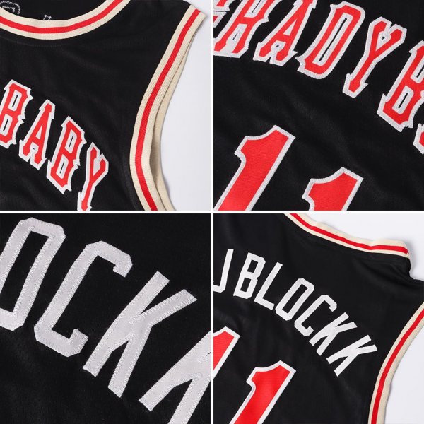 Men's Custom Black Gold-Red Authentic Throwback Basketball Jersey