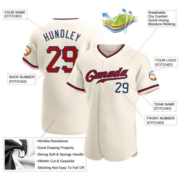 Men's Custom Cream Red-Navy Authentic Baseball Jersey