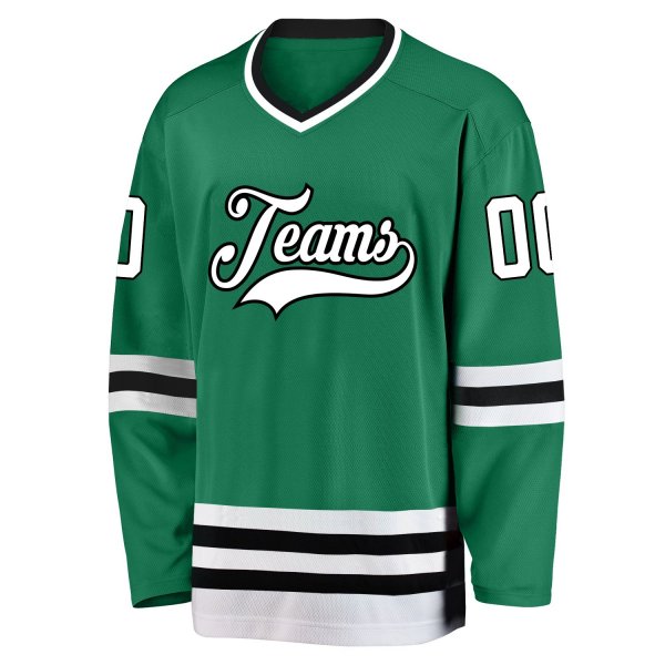 Men's Custom Kelly Green White-Black Hockey Jersey