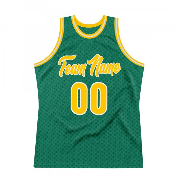 Men's Custom Kelly Green Gold-White Authentic Throwback Basketball Jersey