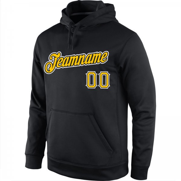 Men's Custom Stitched Black Gold-White Sports Pullover Sweatshirt Hoodie