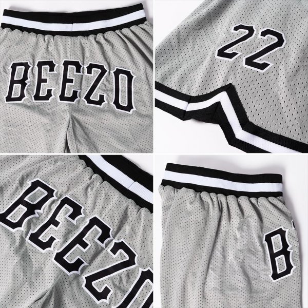 Men's Custom Silver Gray Black-White Authentic Throwback Basketball Shorts