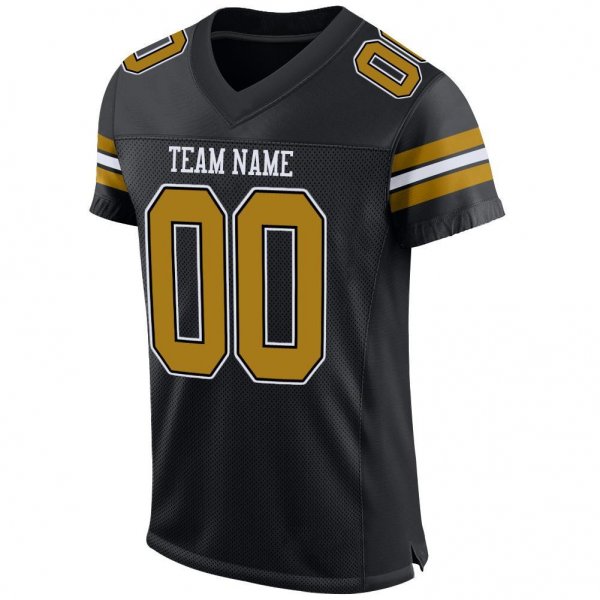 Men's Custom Black Old Gold-White Mesh Authentic Football Jersey