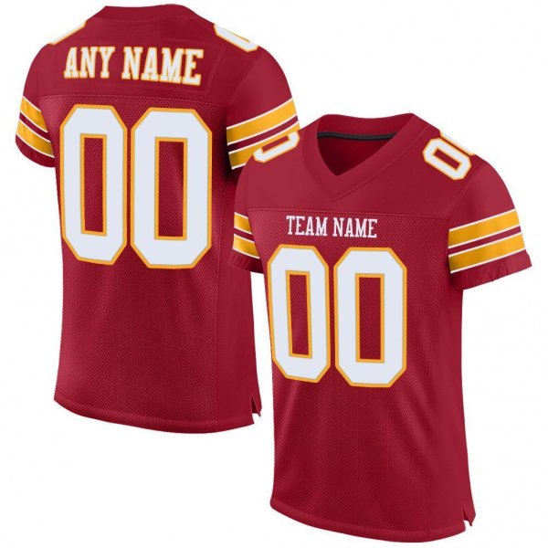 Men's Custom Cardinal White-Gold Mesh Authentic Football Jersey