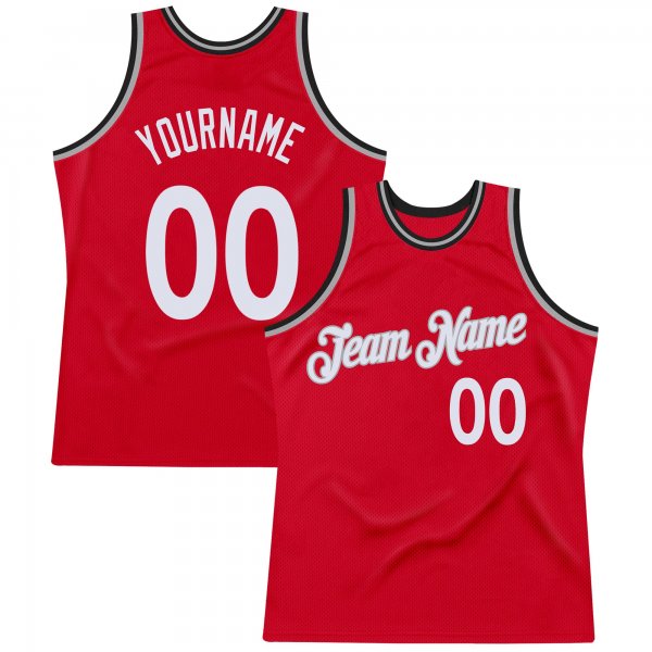 Men's Custom Red White-Black Authentic Throwback Basketball Jersey