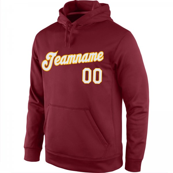 Men's Custom Stitched Burgundy White-Gold Sports Pullover Sweatshirt Hoodie