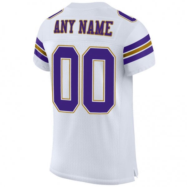 Men's Custom White Purple-Old Gold Mesh Authentic Football Jersey