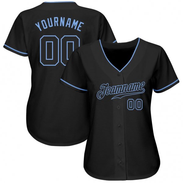 Men's Custom Black Black-Light Blue Authentic Baseball Jersey