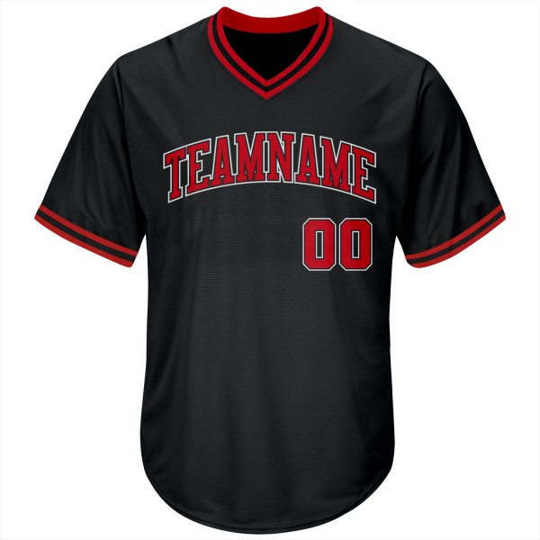 Men's Custom Black Red-White Authentic Throwback Rib-Knit Baseball Jersey Shirt