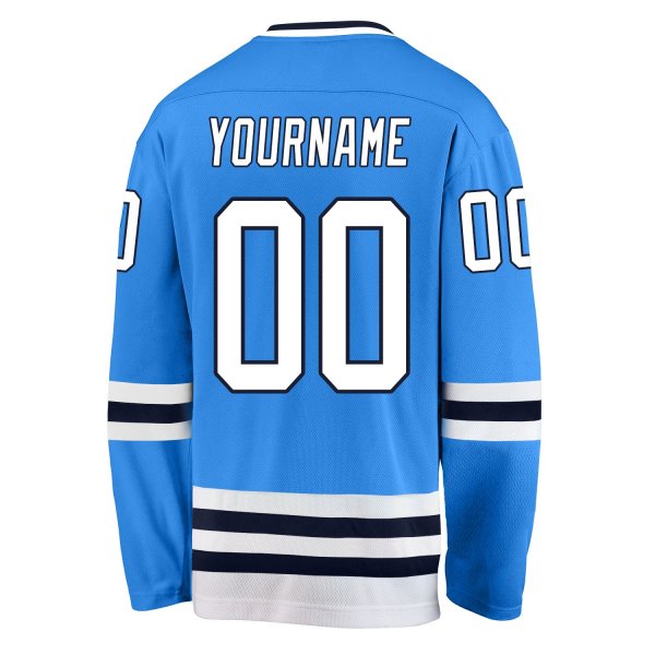 Men's Custom Powder Blue White-Navy Hockey Jersey