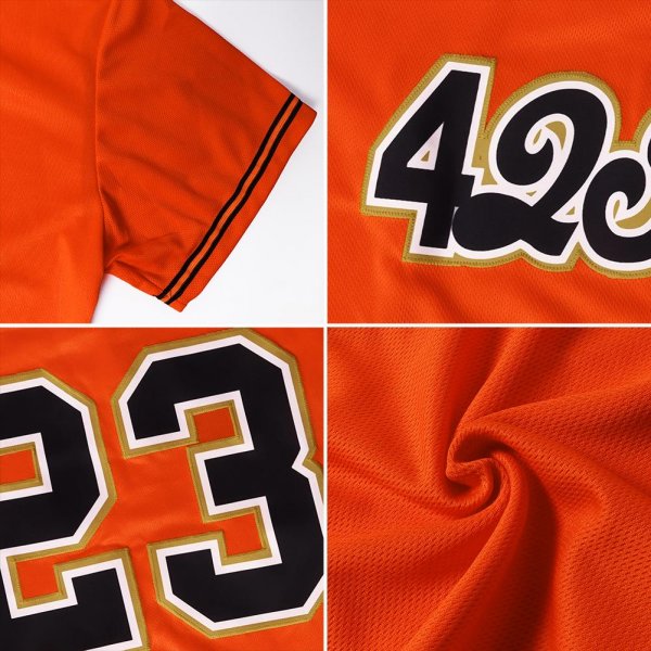 Men's Custom Orange Black-Old Gold Authentic Throwback Rib-Knit Baseball Jersey Shirt