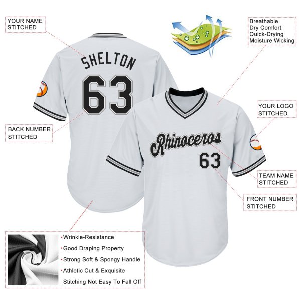 Men's Custom White Black-Gray Authentic Throwback Rib-Knit Baseball Jersey Shirt