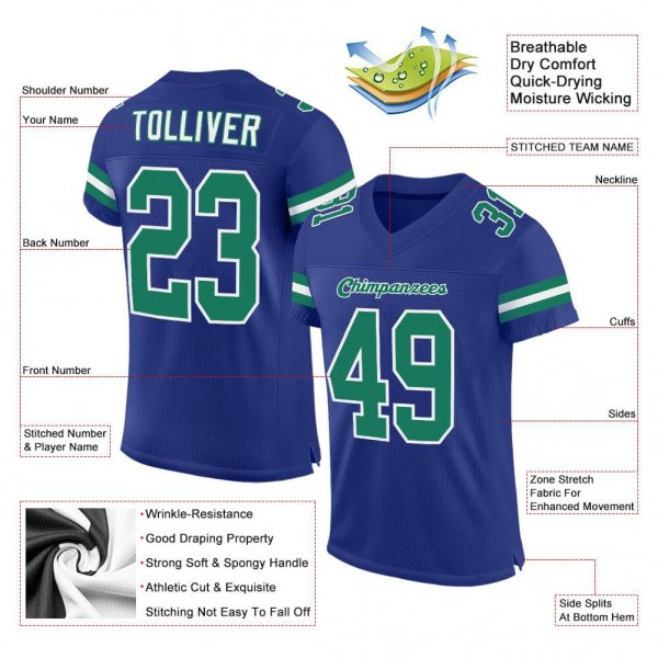 Men's Custom Royal Kelly Green-White Mesh Authentic Football Jersey