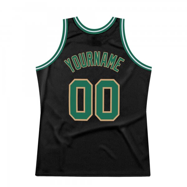 Men's Custom Black Kelly Green-Old Gold Authentic Throwback Basketball Jersey