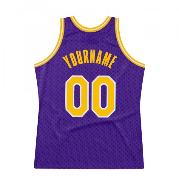 Men's Custom Purple Gold-White Authentic Throwback Basketball Jersey