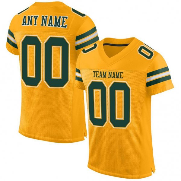 Men's Custom Gold Green-White Mesh Authentic Football Jersey