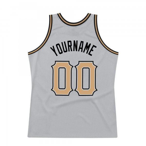 Men's Custom Silver Gray Old Gold-Black Authentic Throwback Basketball Jersey