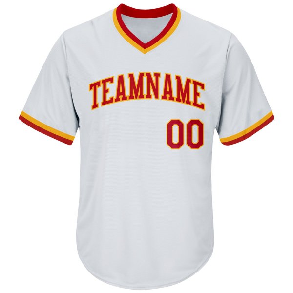 Men's Custom White Red-Gold Authentic Throwback Rib-Knit Baseball Jersey Shirt