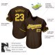 Men's Custom Brown Gold-White Authentic Throwback Rib-Knit Baseball Jersey Shirt