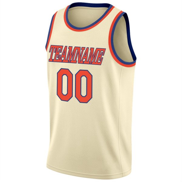 Men's Custom Cream Orange-Royal Round Neck Rib-Knit Basketball Jersey