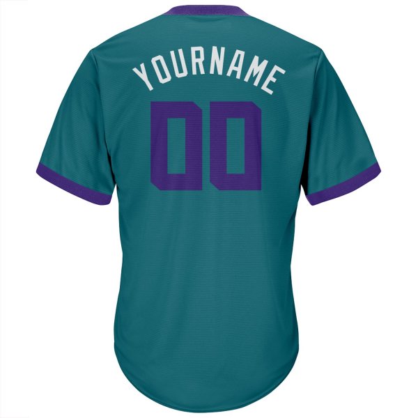 Men's Custom Aqua Purple-White Authentic Throwback Rib-Knit Baseball Jersey Shirt