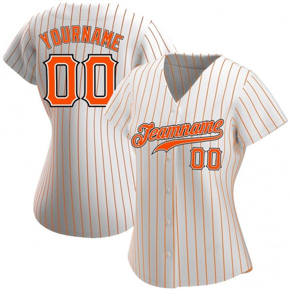 Men's Custom White Orange Pinstripe Orange-Black Authentic Baseball Jersey