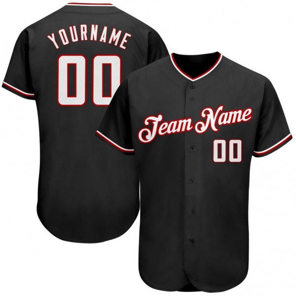 Men's Custom Black White-Red Authentic Baseball Jersey