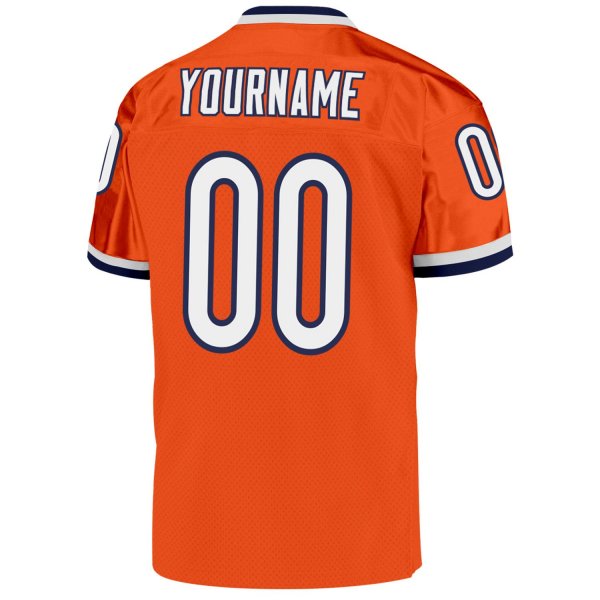 Men's Custom Orange White-Navy Mesh Authentic Throwback Football Jersey