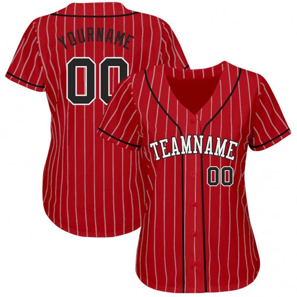 Men's Custom Red White Pinstripe Black-White Authentic Baseball Jersey