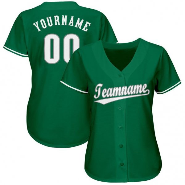 Men's Custom Kelly Green White-Gray Baseball Jersey