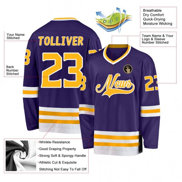 Men's Custom Purpled Gold-White Hockey Jersey