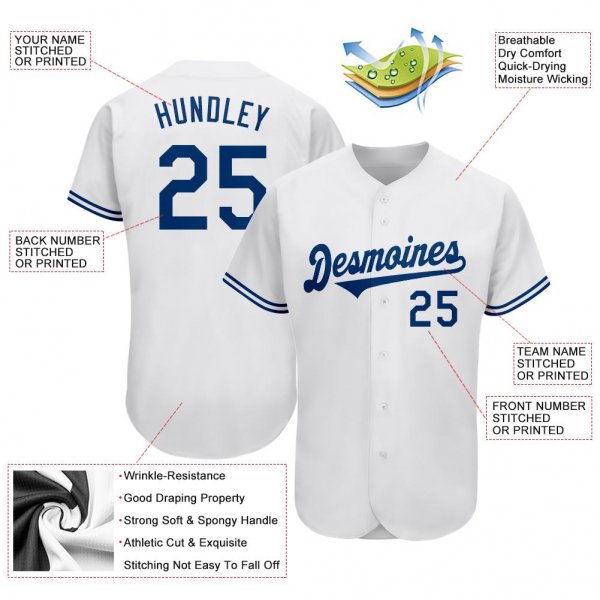 Men's Custom White Royal Authentic Baseball Jersey