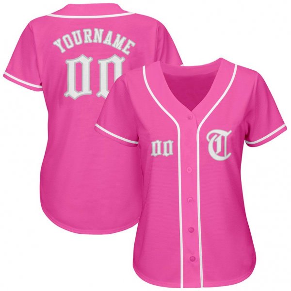 Men's Custom Pink White-Gray Authentic Baseball Jersey