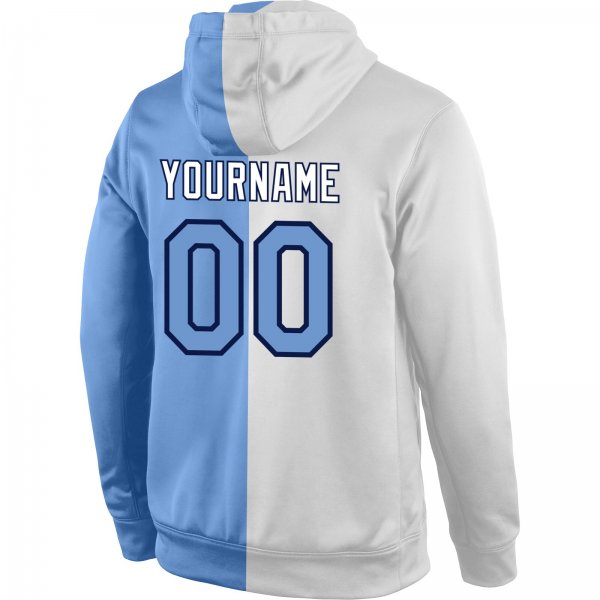 Men's Custom Stitched White Light Blue-Navy Split Fashion Sports Pullover Sweatshirt Hoodie