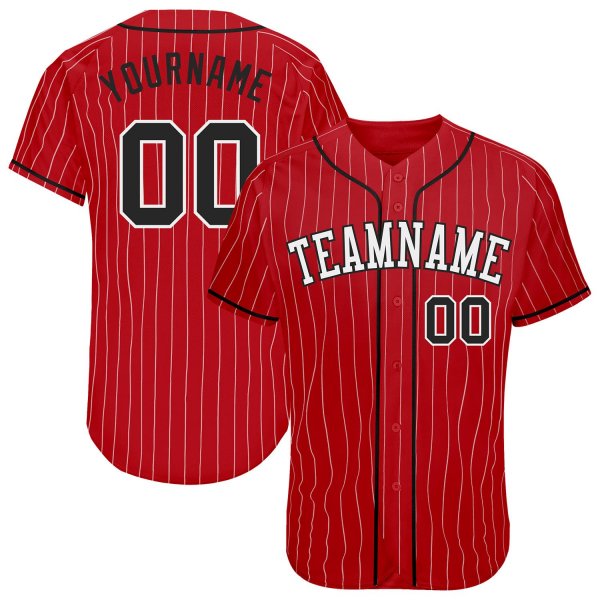 Men's Custom Red White Pinstripe Black-White Authentic Baseball Jersey