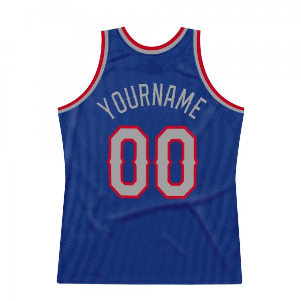 Men's Custom Royal Silver Gray-Red Authentic Throwback Basketball Jersey