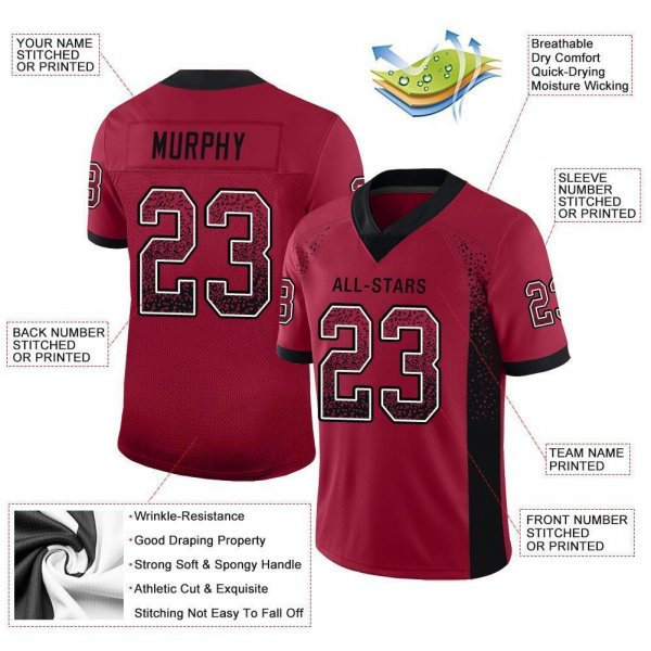 Men's Custom Cardinal Black-White Mesh Drift Fashion Football Jersey