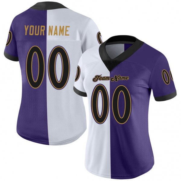 Men's Custom Purple Black-White Mesh Split Fashion Football Jersey