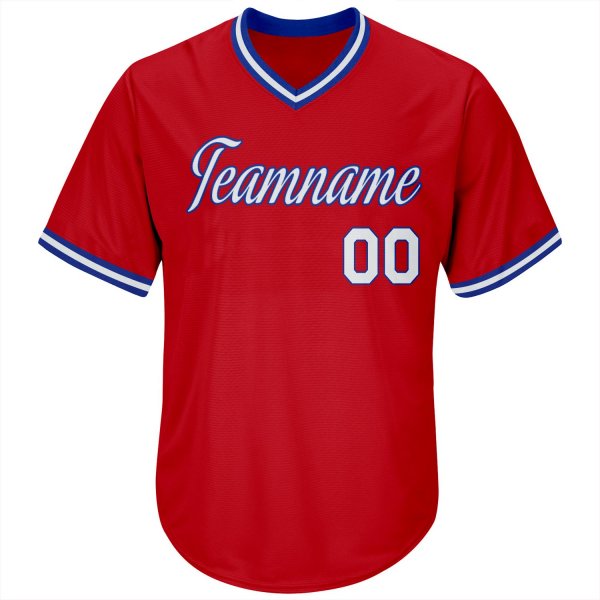 Men's Custom Red White-Royal Authentic Throwback Rib-Knit Baseball Jersey Shirt