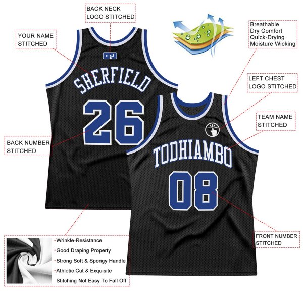 Men's Custom Black Royal-White Authentic Throwback Basketball Jersey