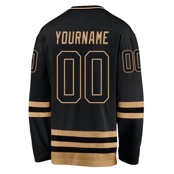 Men's Custom Black Black-Old Gold Hockey Jersey