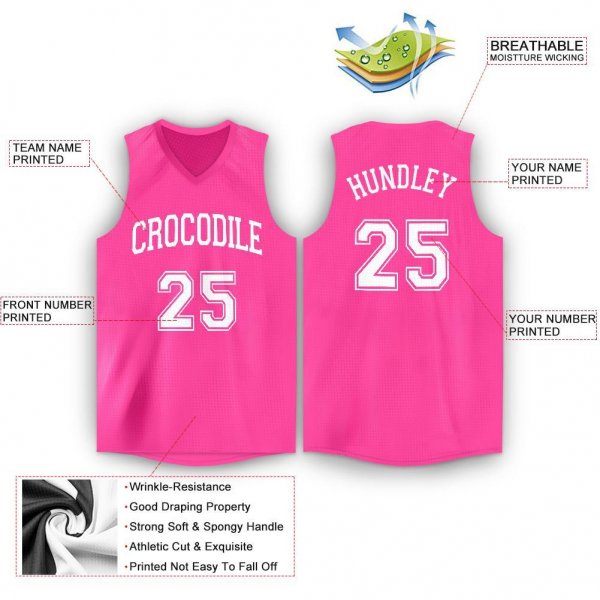 Men's Custom Pink White V-Neck Basketball Jersey