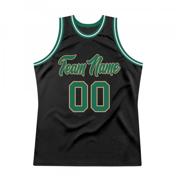 Men's Custom Black Kelly Green-Old Gold Authentic Throwback Basketball Jersey