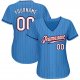 Men's Custom Powder Blue Red Pinstripe White-Navy Authentic Baseball Jersey