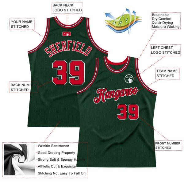 Men's Custom Hunter Green Red-Black Authentic Throwback Basketball Jersey