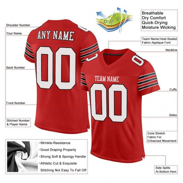 Men's Custom Scarlet White-Black Mesh Authentic Football Jersey