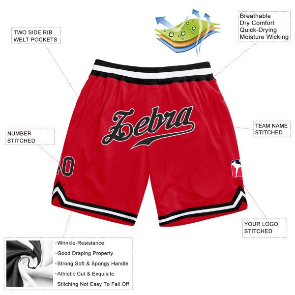 Men's Custom Red Black-White Authentic Throwback Basketball Shorts