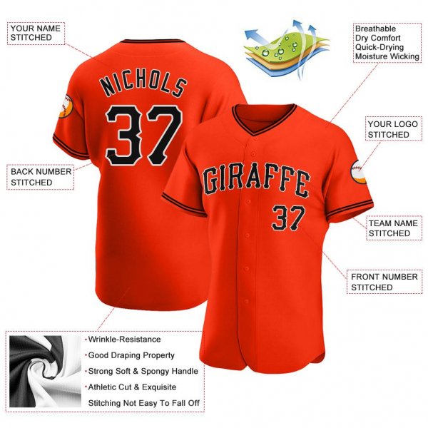 Men's Custom Orange Black-White Authentic Baseball Jersey